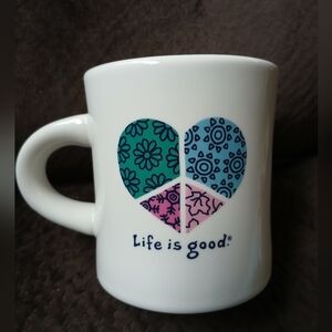 LIFE IS GOOD Heart Peace Logo Diner Mug DO WHAT YOU LIKE. LIKE WHAT YOU DO.